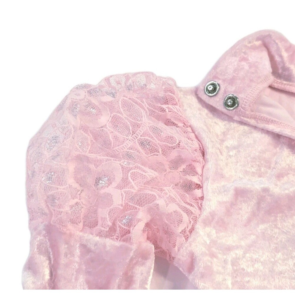 Gilda Marx VTG High Neck Velvet Lace Keyhole Pink Leotard Skate Dress Girls 8/10 - Picture 14 of 16